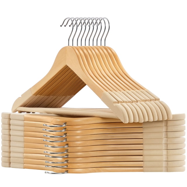 Songmics Perchas De Madera De Terciopelo Juego De 20 Perchas De Madera Con Superficie De Terciopelo Perchas Antideslizantes Con Ranuras Para Los Hombros Barra Para Pantalones Gancho Giratorio 360 Para