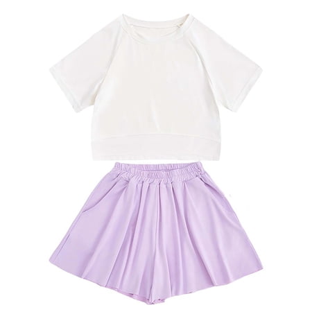 BOOMNY Toddler Girls Outfit Set 2 Peice Workout Clothes Set for Girl Short Sleeve Solid Color Tops Shorts Cozy Kids Athletic Clothing