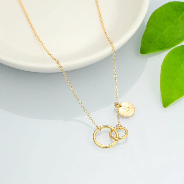 Layered Initial Necklaces for Women, 14K Gold Plated Bar Necklace Dainty Layering Hexagon Letter Pendant Necklace Infinity Circles Necklace Gold
