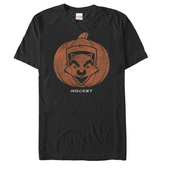 Men's Marvel Guardians of the Galaxy Halloween Rocket Pumpkin  Graphic Tee Black 4X Large