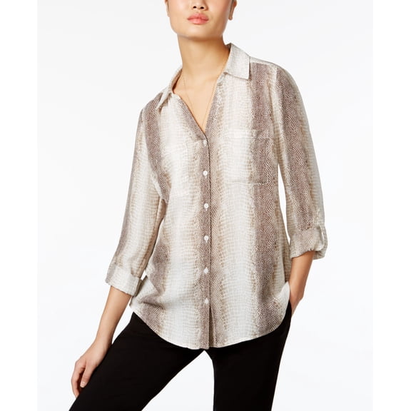 NY Collection Collared Utility Blouse Danari Snake Print XL