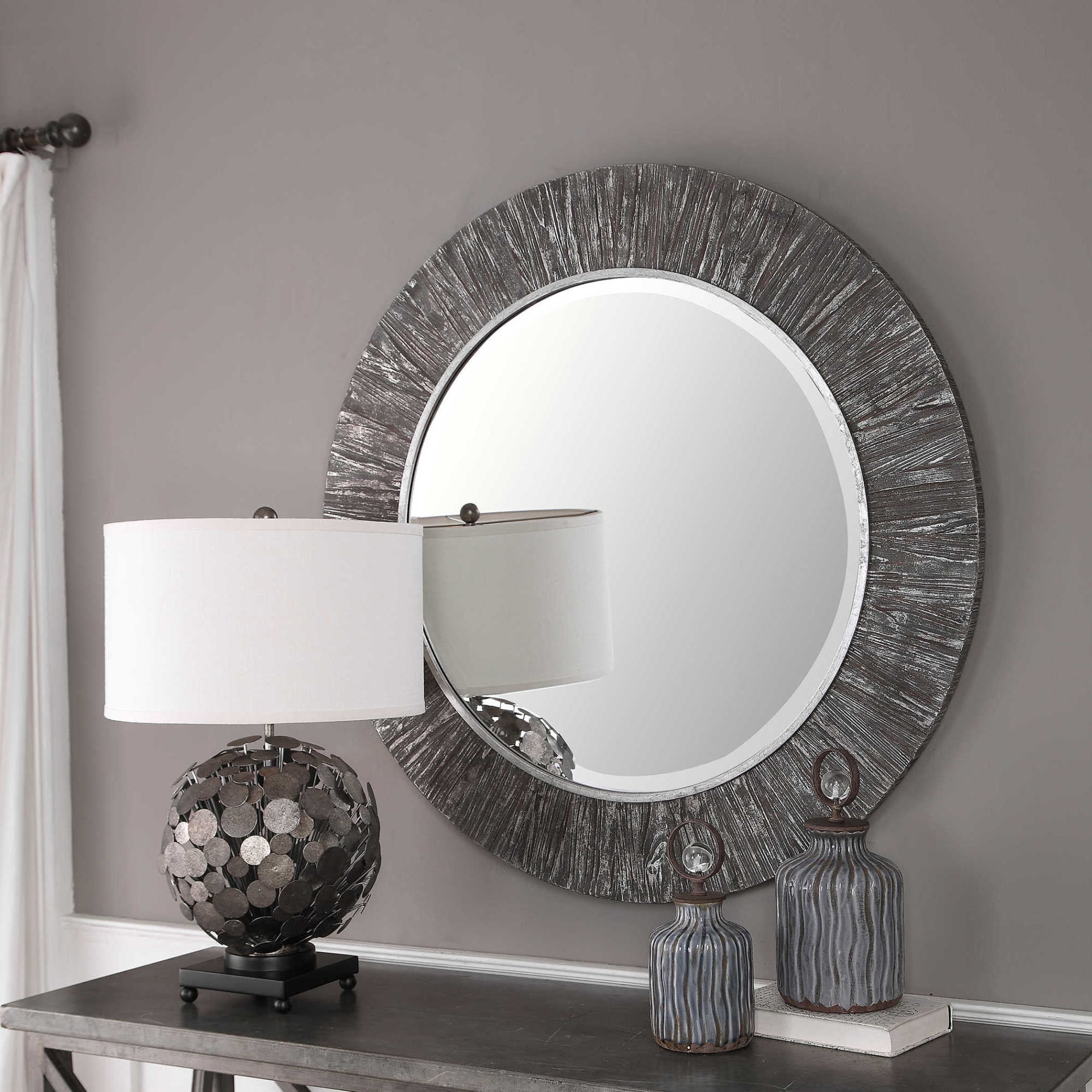 Uttermost 09416 Wenton 42" Round Rustic Farmhouse Large Wall Mirror