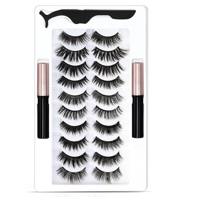 10 pares de pestañas postizas magnéticas naturales y delineadores de ojos: no necesitan pegamento.