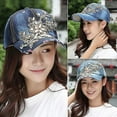 thumbnail image 4 of Women's Embossing Flower Denim Baseball Cap Summer Rhinestone Inlaid Jeans Hat, 4 of 5