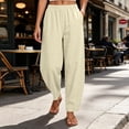 thumbnail image 5 of ClodeEU Women's Elastic High Waist Tapered Pants, Casual Loose Fit Trousers with Pockets Beige,Women's Plus S, 5 of 7