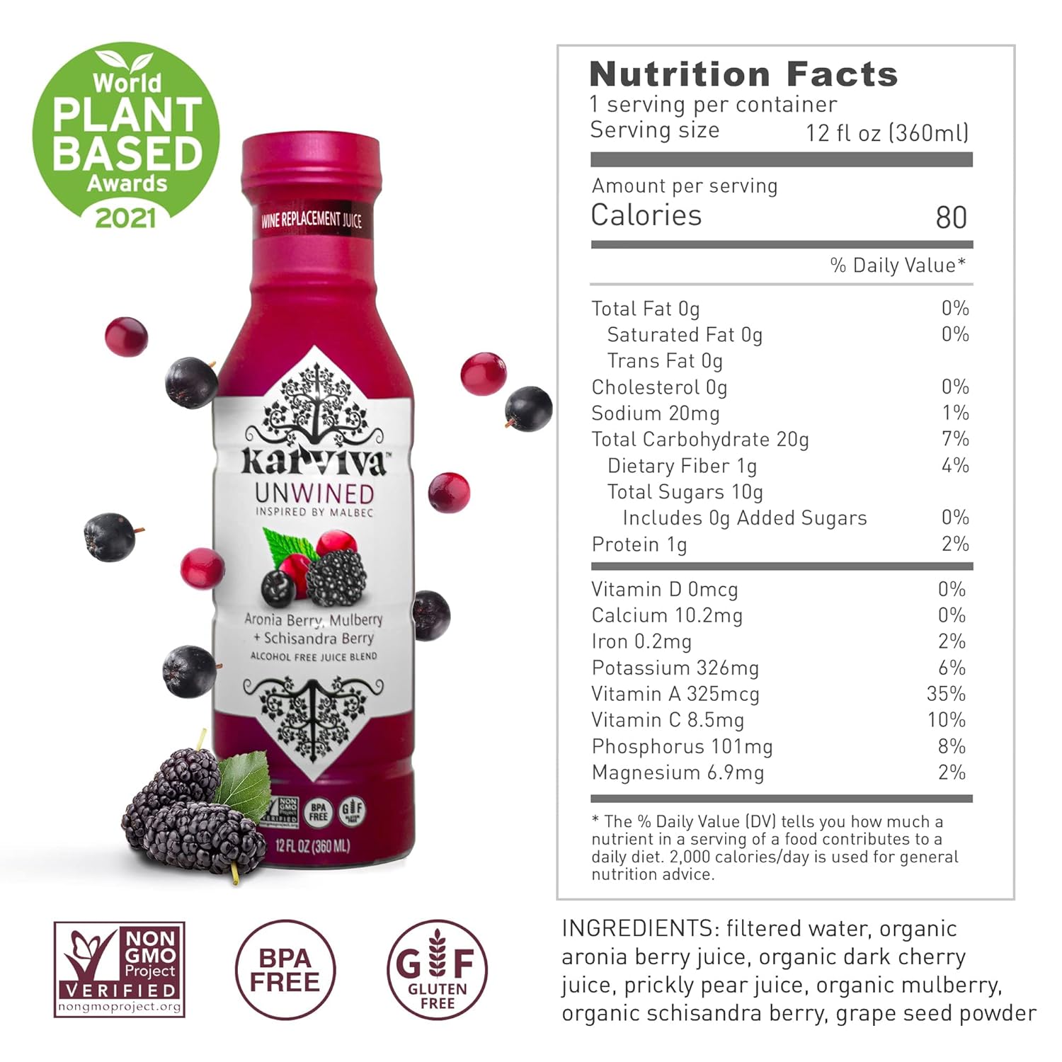 Karviva Organic Non-Alcoholic Wine, Malbec & Rosé Alternatives, 12 Fl oz, 4-Pack, Sulfite Free, Low-Sugar