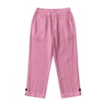thumbnail image 3 of Pretxorve Kids Girls Casual Pants Solid Linen Mix Fabric Split Button Side Pockets 7 Length Bottoms, 3 of 5