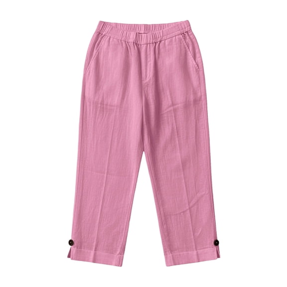 Girls Linen Capris Lightweight Casual Elastic Waist Loose Athletic Beach Sweatpants for 3-14 Years