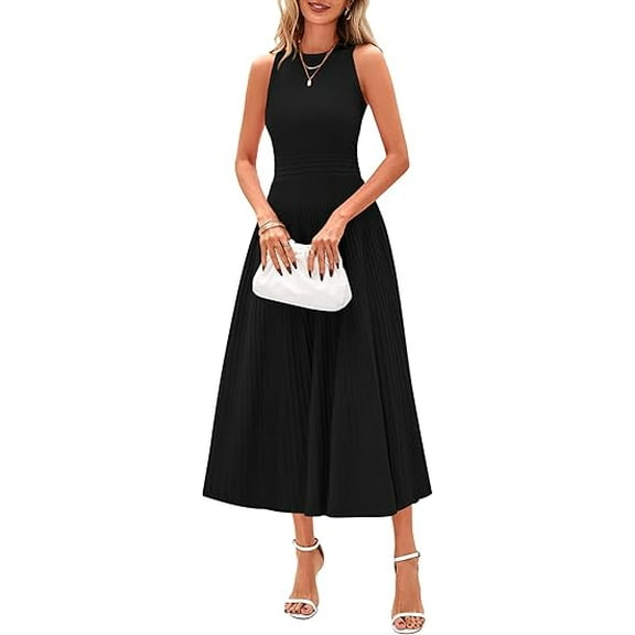 PRETTYGARDEN Spring Casual Dresses for Women Summer Business Work Midi Sleeveless A Line Pleated Cocktail Dress