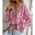 thumbnail image 5 of Flmaly Womens Summer Tops Business Casual Women's V-Neck Tie Casual Printed Fashion Casual Shirt Long Sleeve Top Cute Tops for Women, 5 of 5