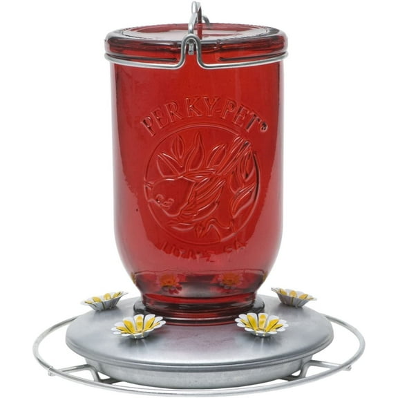Perky-Pet Hummingbird Feeder Mason Jar Style - 32 Oz, Red, Hanging, Easy to Clean