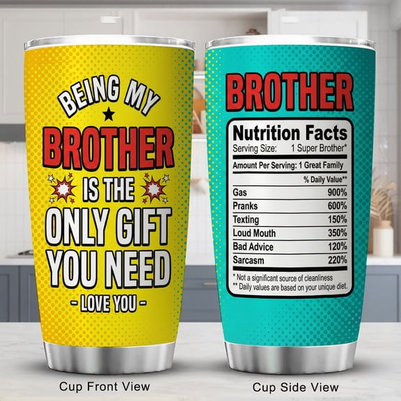 Brother Tumbler 20oz, Funny Stainless Steel Travel Cup with Lid, Being Brother Is the Only Gift You Need Insulated Coffee Mug, Gifts for Men Boys Friends on Birthday Christmas