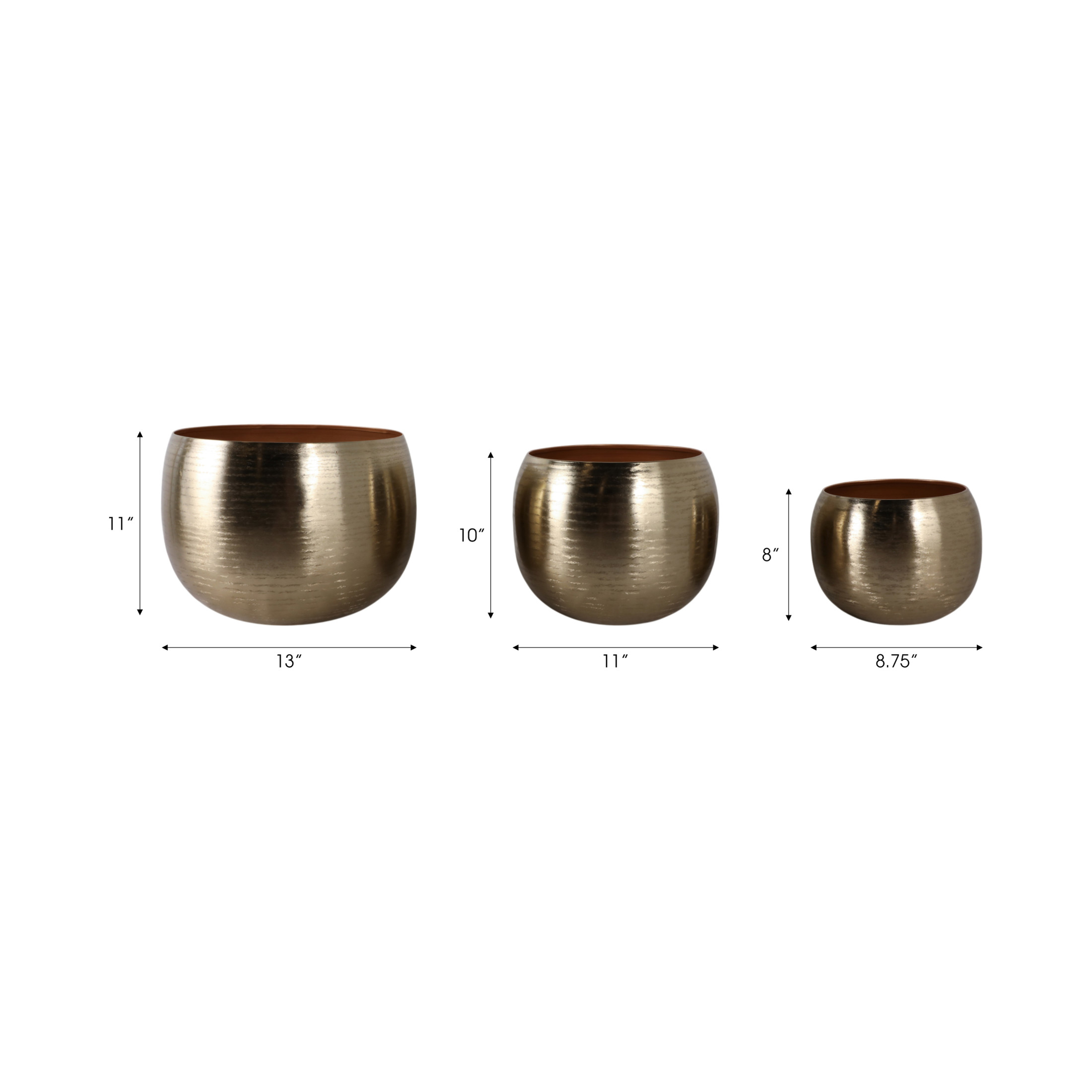 Hammered Metal Flower Pots for Home Decor - Decorative Metal Planters for Indoor Use and Outdoor Plants - Garden Pots for Patio, Entryway, Shelf, and Mantel Stylng - Set of 3, 11", 10", 8", Gold