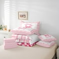 thumbnail image 5 of Feelyou Girly Monogrammed B Bedding Comforter Set 7pcs, Cartoon Pink Bownknot Ribbon Queen Bedding Sets, Princess Buffalo Plaid Reversible Queen Sheet Sets, Super Cozy Room Decor, 5 of 7