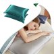 thumbnail image 4 of Cateissary Funda de almohada de satén antidecoloración y antiarrugas, 2 uds., para una elegancia duradera, funda de almohada de satén de seda Juegos de cama azul verde, 4 of 6