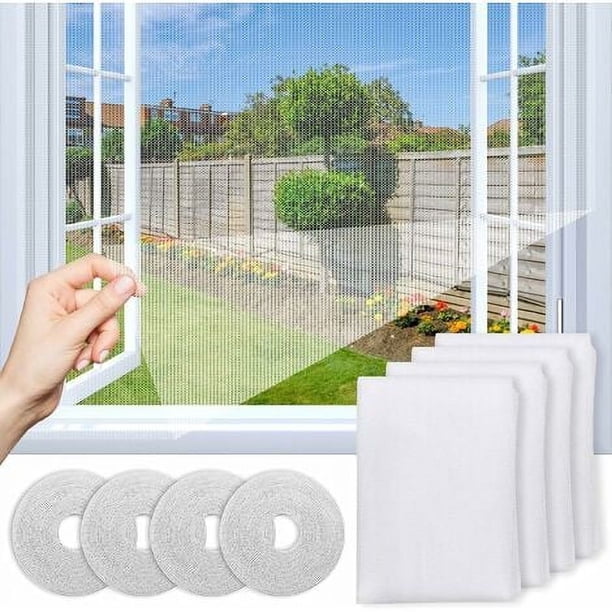 Mosquitera para ventana cortable, juego de 4 mosquiteras para ventanas, mosquitera para insectos, mosquitera antiinsectos mejorada con cinta adhesiva, malla fina transparente para ventana,
