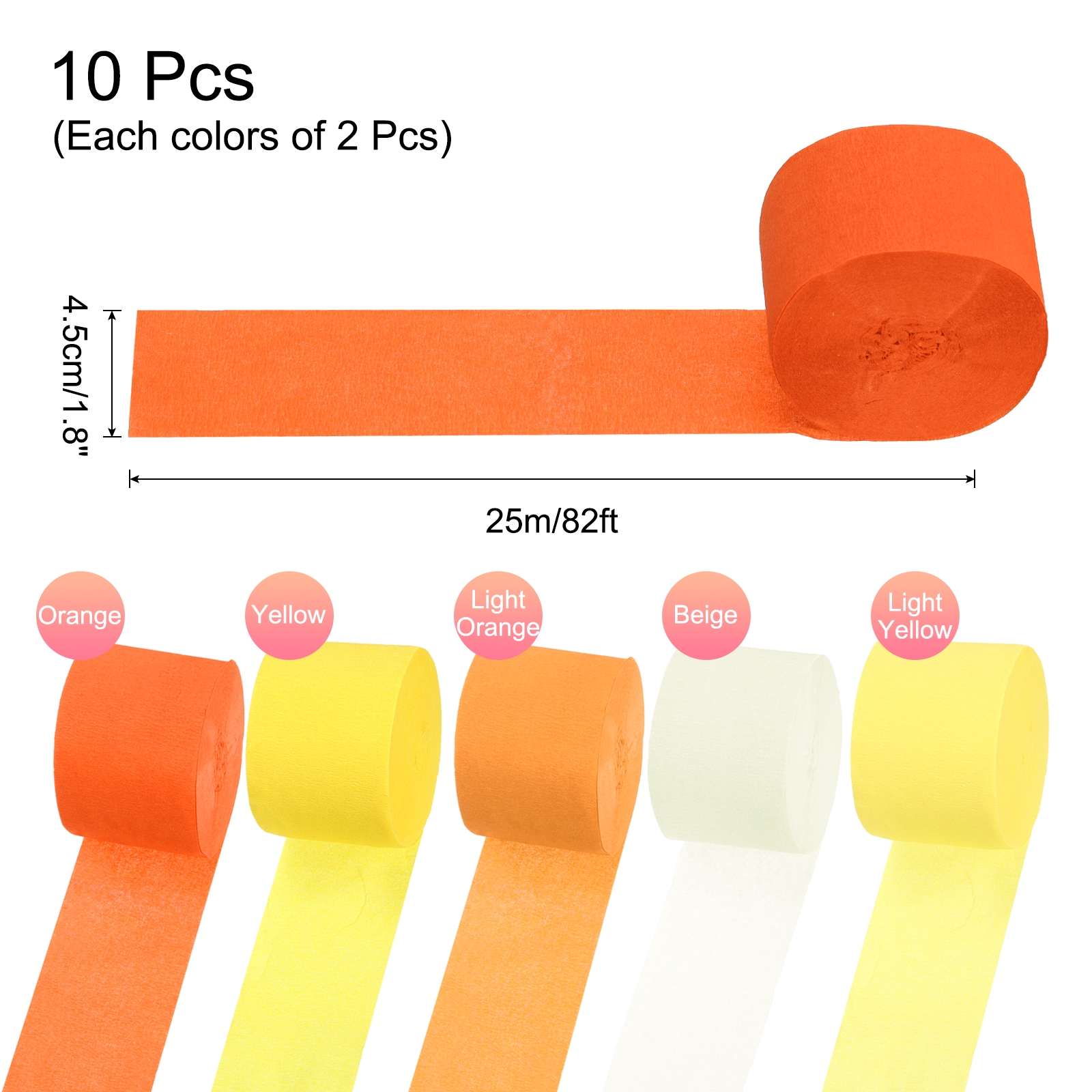 Unique Bargains 10Pcs Crepe Paper Streamers Party Yellow Orang White 1.8in x 82ft