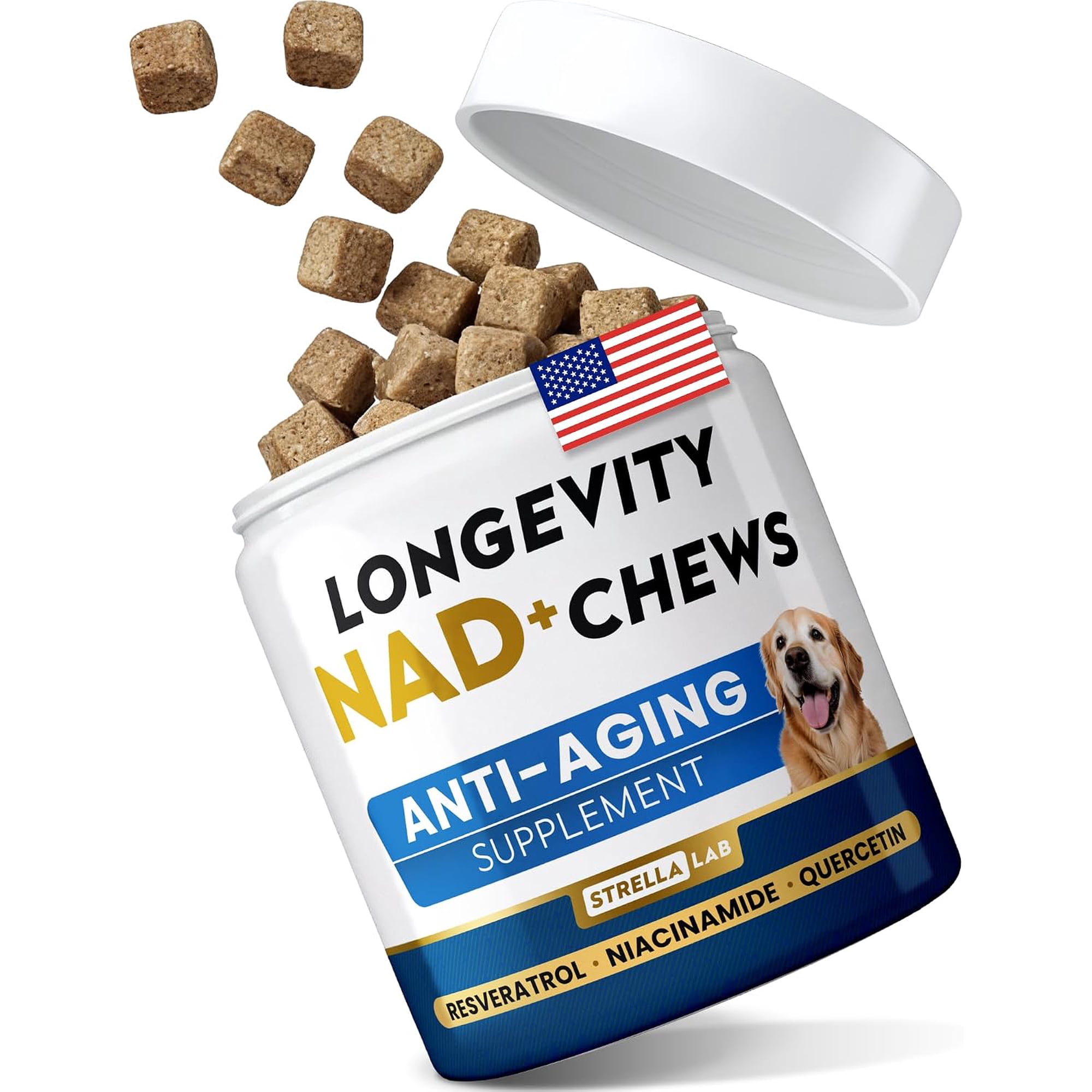 StrellaLab NAD+ & NMN Longevity Chews for Dogs - Healthy Aging, Cellular Energy & Brain Support (90 ct)