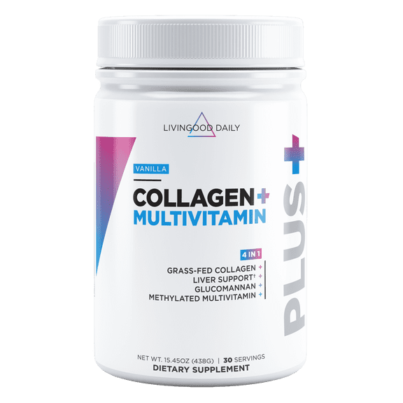 Livingood Daily Collagen Powder for Women and Men, Vanilla, Grass Fed Protein, Hydrolyzed Collagen Peptides with Vitamin C & Multi Vitamins for Hair, Skin, Nail & Gut Health, Gluten Free, 30 Servings