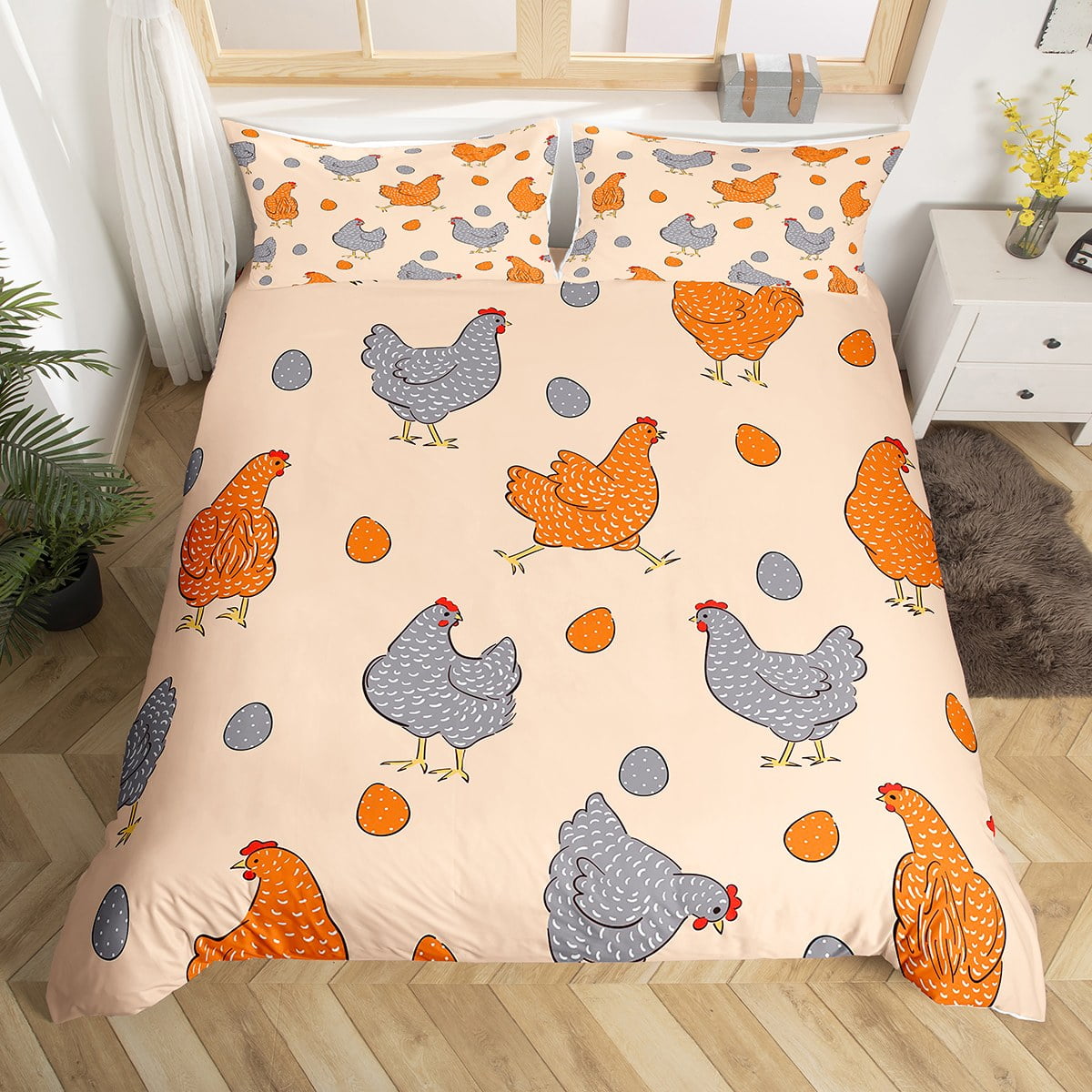 YST Cute Chicken Duvet Cover Full Size,Farm Chick Bedding Set for Kids