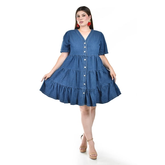 Vestido de mezclilla con botones Roman Fashion /Tallas Extras, 3831 (Mezclilla dark) azul 40
