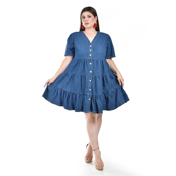 Vestido de mezclilla con botones Roman Fashion /Tallas Extras, 3831 (Mezclilla dark) azul 36