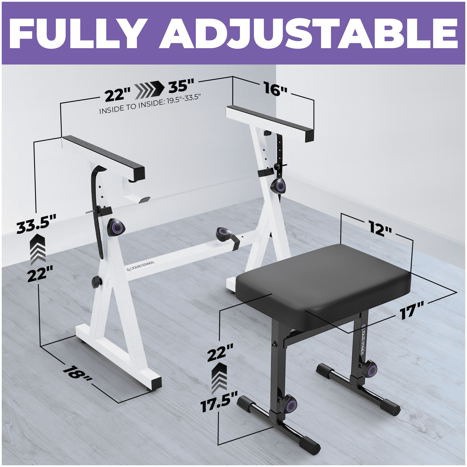 Liquid Stands Portable Heavy Duty Digital Piano Keyboard Stand & Bench Set - Adjustable Keyboard Music Stand & Seat for 54-88 Key Electric Pianos
