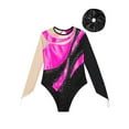 thumbnail image 3 of TSSOE Kids Girls Shiny Rhinestone Mesh Long Sleeve Gymnastics Leotard Tumbling Ballet Dance Bodysuit and Hair Band Set Hot Pink&Black 12, 3 of 5