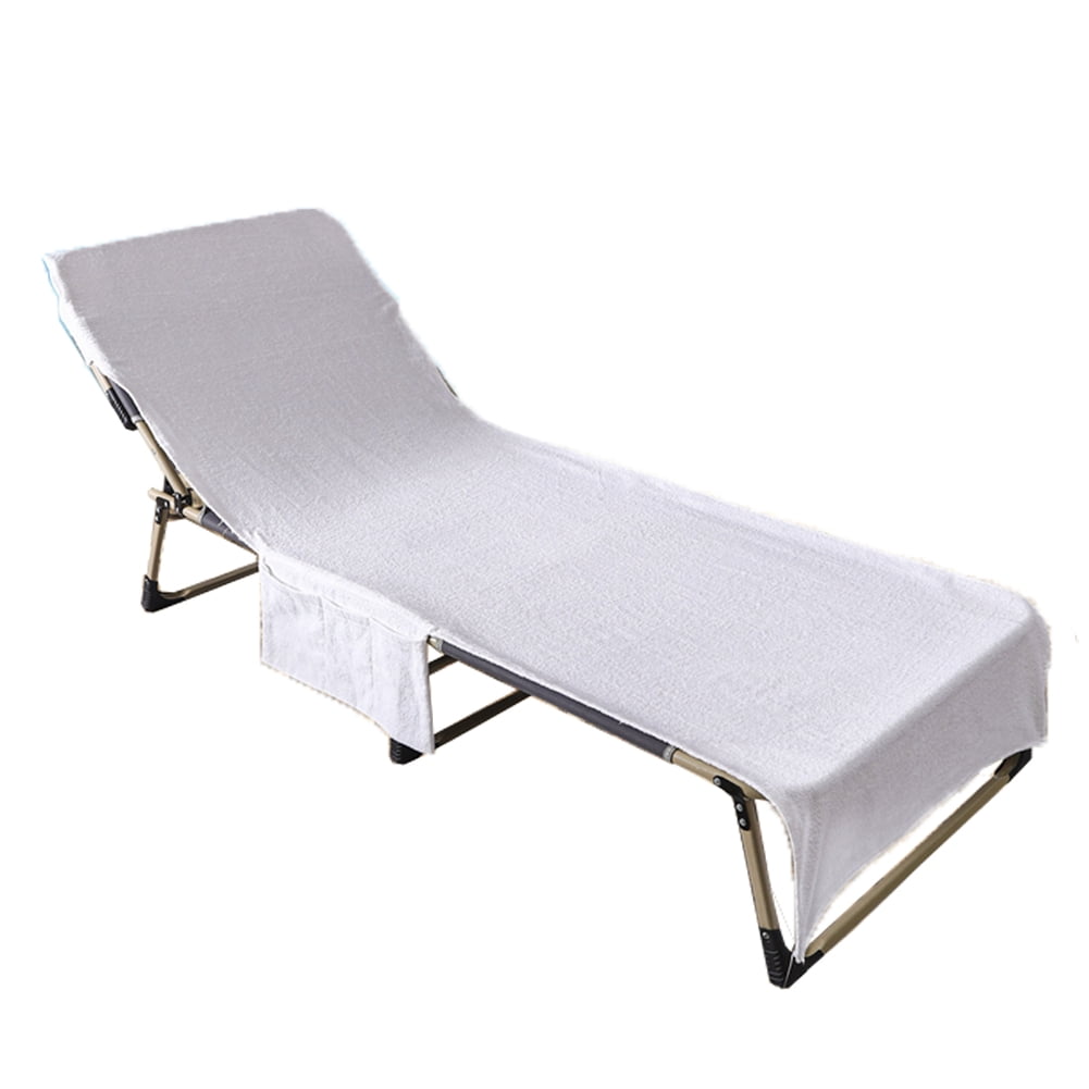 Muka Cotton Beach Pool Lounge Chair Cover Terry Bath Towel with Side Pockets, 29" x 85"-White