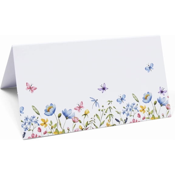 100 Floral Wildflower Place Cards Flower Wedding Seating Name Card Table Setting Folded Tent Cards for Baby Shower Dinner Weddings Reception Tables Placement Party Decorations
