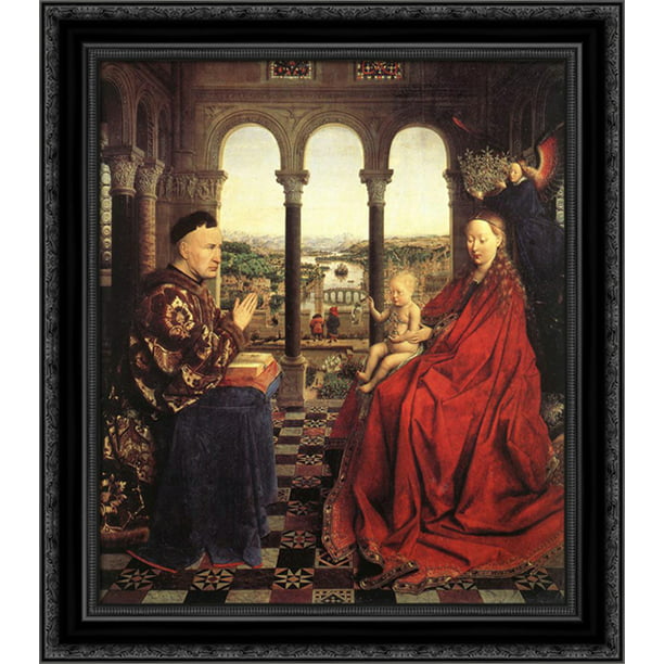 The Virgin of Chancellor Rolin 20x21 Black Ornate Wood Framed Canvas ...