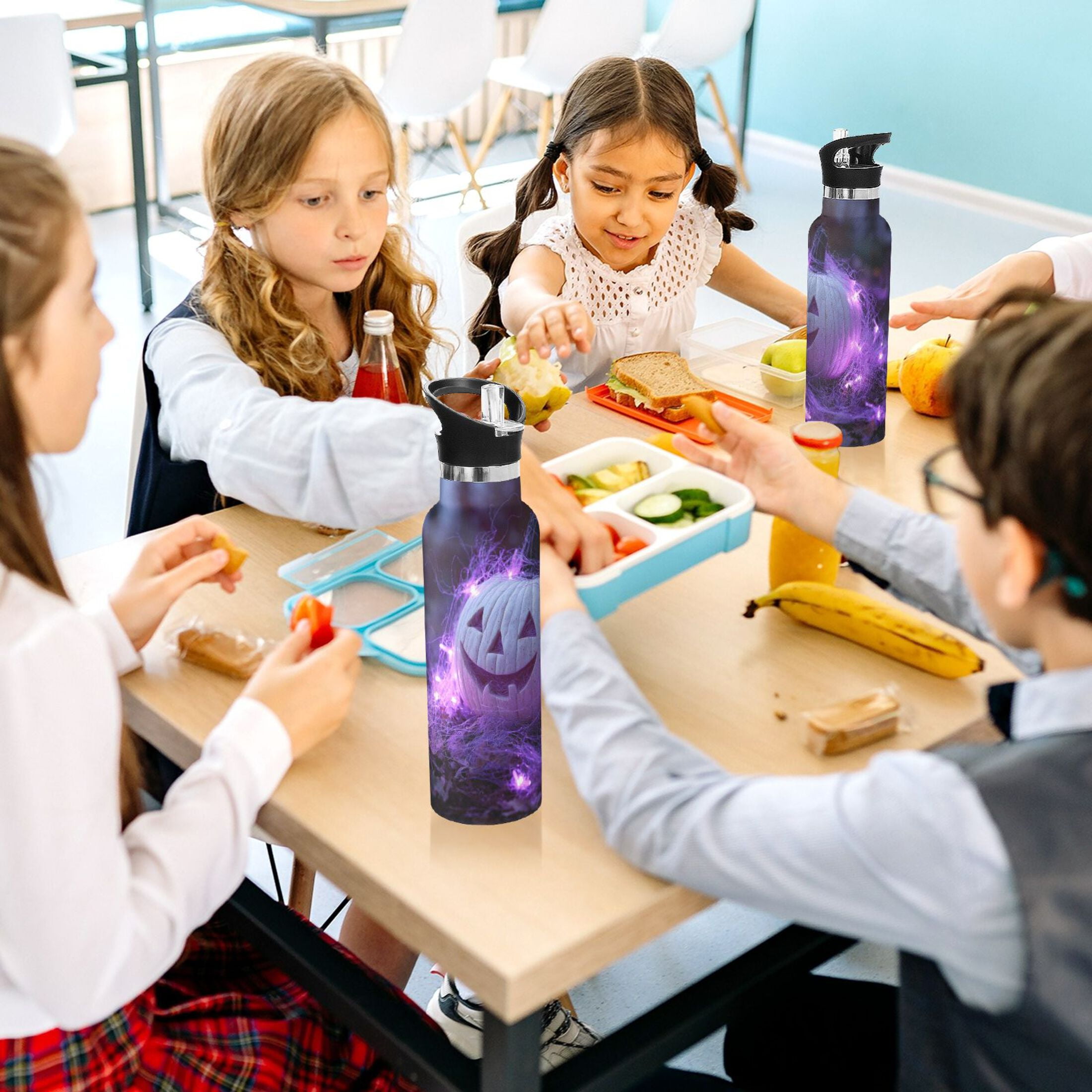 Kids Insulated Stainless Steel Sports Water Bottle 600ml (20oz) White Pumpkin
