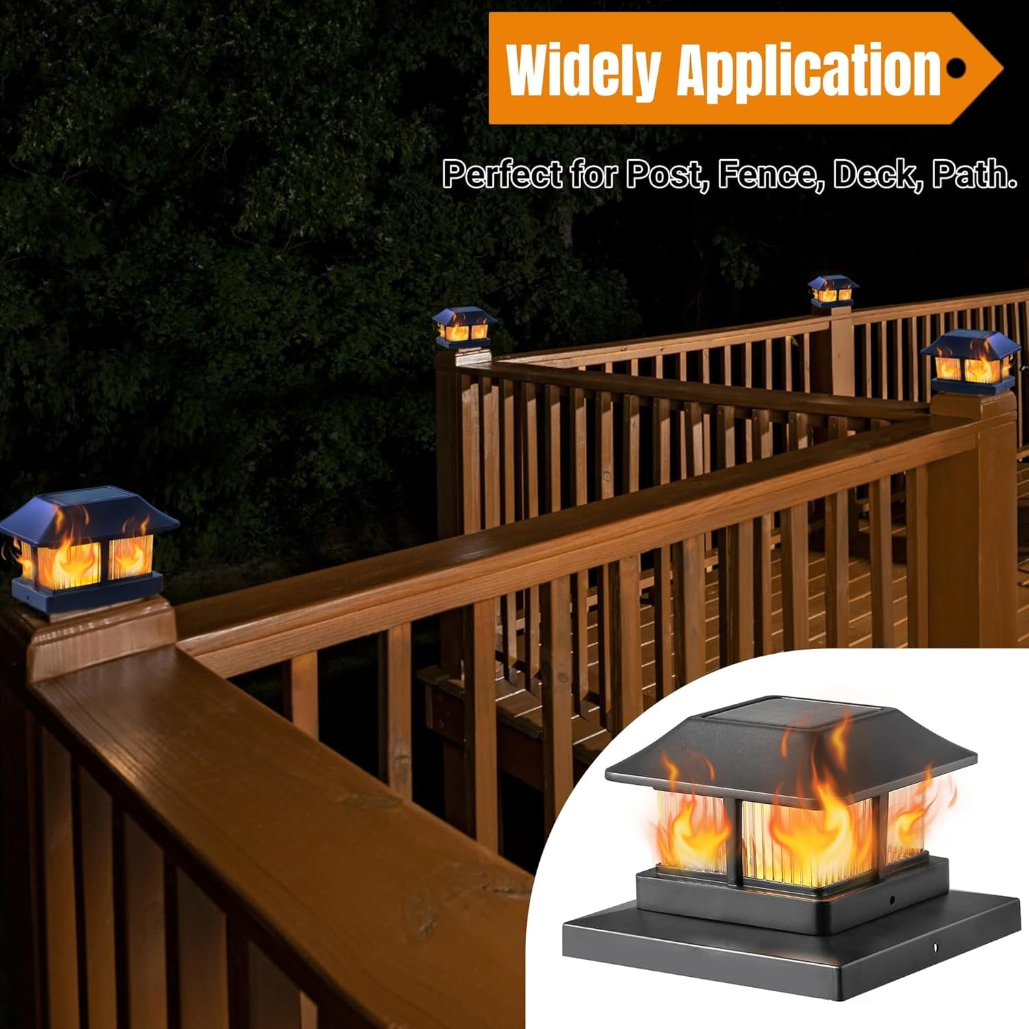 Powered Flickering Flame Post Cap Lights, 8 Pack Outdoor Garden Deck  Light, Waterproof for 4x4 5x5 6x6 Posts