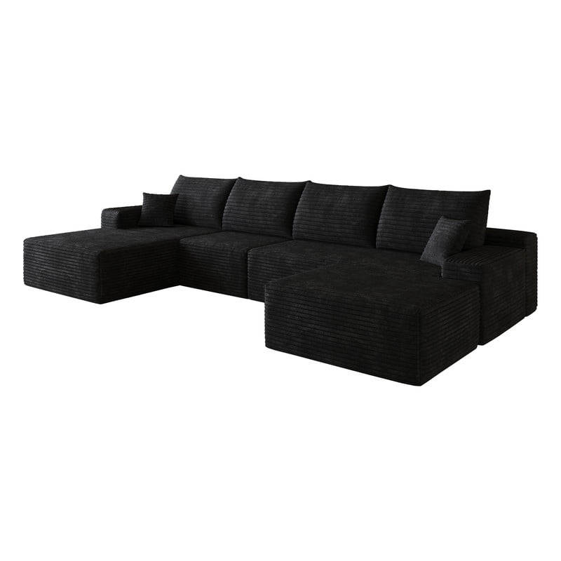 135" Cloud Sectional Sofa with Ottoman, U-Shaped Modular Sofa Couch with Chaise, Modern Minimalist Deep Seat Upholstered Sectional for Living Room, Plush Corduroy Fabric Corner Sofa
