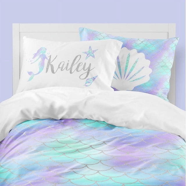 Juego de cama infantil personalizado con escamas de sirena (edredón o funda nórdica)