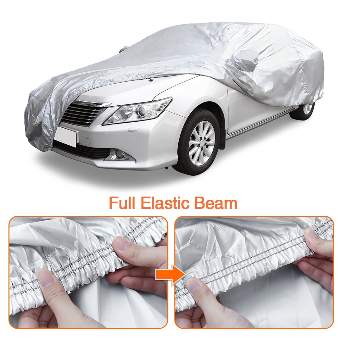 Unique Bargains 190T Car Cover All Weather Rain Snow Sun Heat Resistant Silver 3XXL