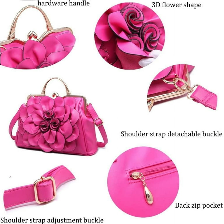 Genuine Leather Handbags Women 3D Floral Tote Bags Kiss Lock Purse Top Handle Walmart
