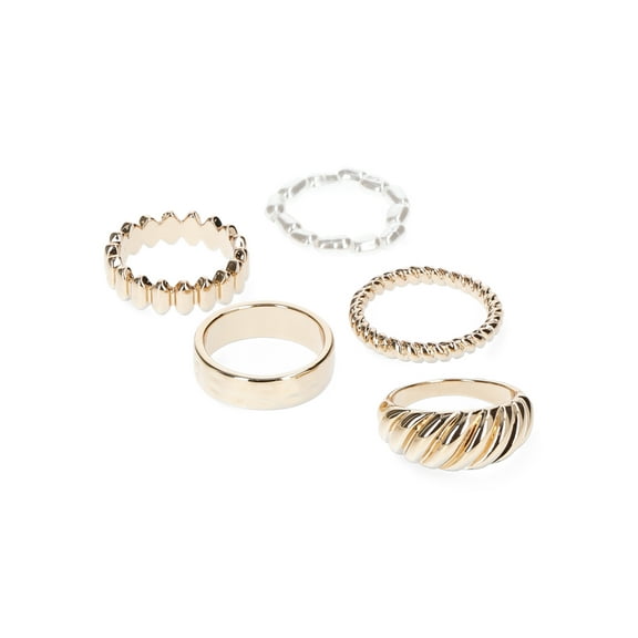 Time and Tru Women's Embellished Gold Tone Metal Ring Set, 5-Piece