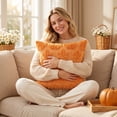 thumbnail image 5 of Throw Pillow Cover, Plush Halloween Fall Decor Pillow Case, Embossed Pumpkin Leaf Couch Pillow, Orange 18X18 Inch Fall Decor for Home, No Filler Included, Cozy Fuzzy Square, 5 of 7
