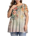 thumbnail image 2 of Ovzne Robes Grande Taille pour Femmes Rondes Robe d'Été Robe Ample à Manches Courtes Style Rétro Imprimé Col Rond Robe Grande Taille Robe Col Rond pour Femmes Robe de Vacances Courte, 2 of 6