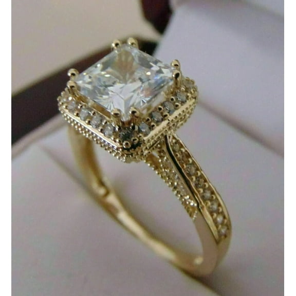 3Ct Princess Simulated Diamond Cocktail Wedding Ring 14K Yellow Gold Plated