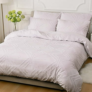BLEUM CADE 3 Pieces Comforter Set Queen Size Soft Breathable Duvet Cover Set,Tufted Geometric Bed Comforter Cover Set,White