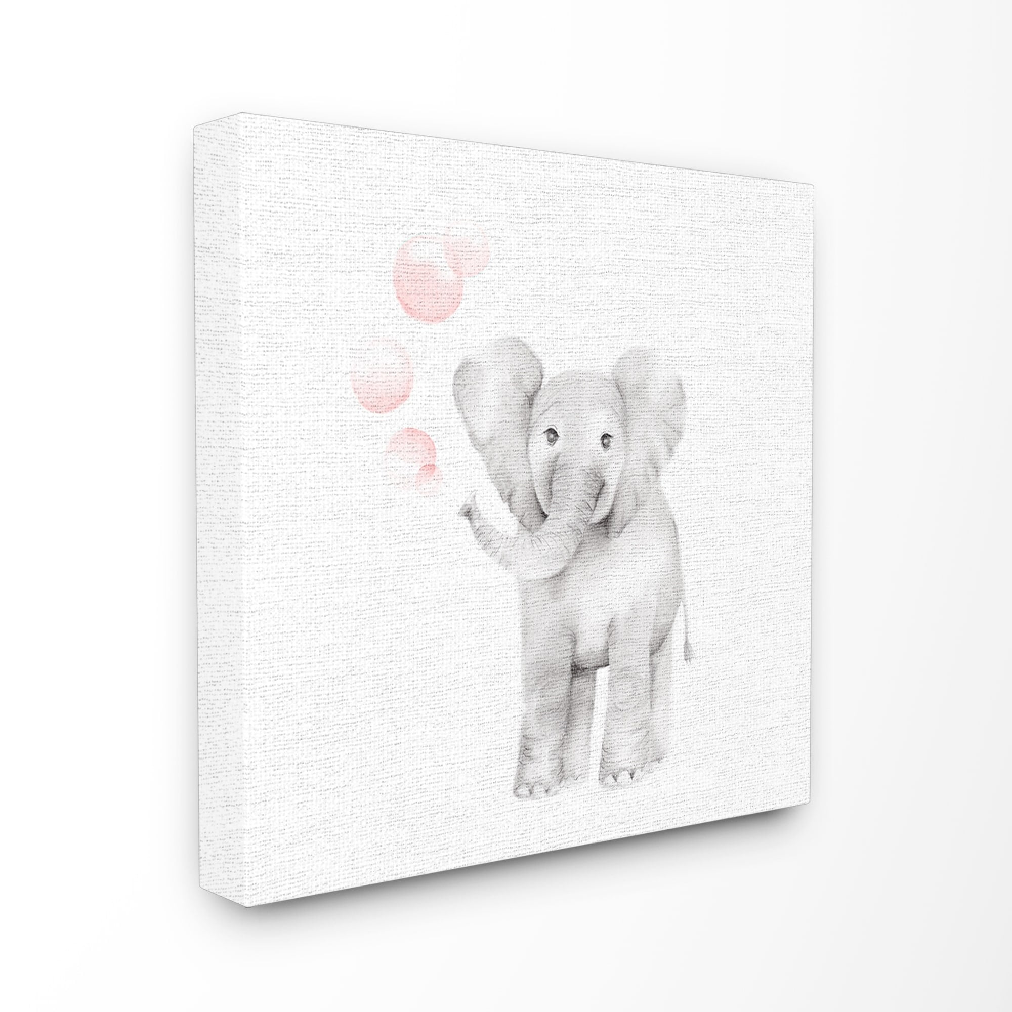 Stupell Baby Elephant Pink Bubbles Linen Look Stretched Canvas Wall Art 24 x 24
