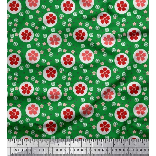 Soimoi Rayon Fabric Dot & Floral Artistic Print Fabric by Yard 56 Inch Wide