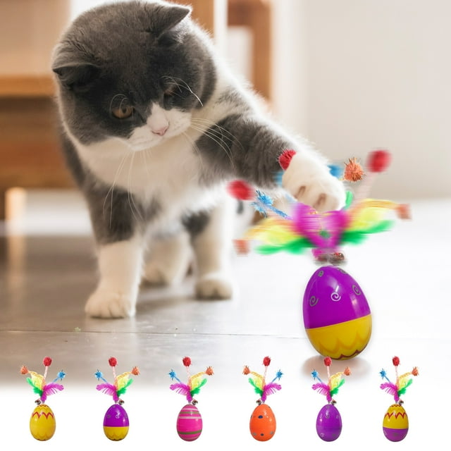 Juguete para gatos de Pascua con Teaser de Plumas - Tumbler sin balanceos para juegos activos y instintos de caza