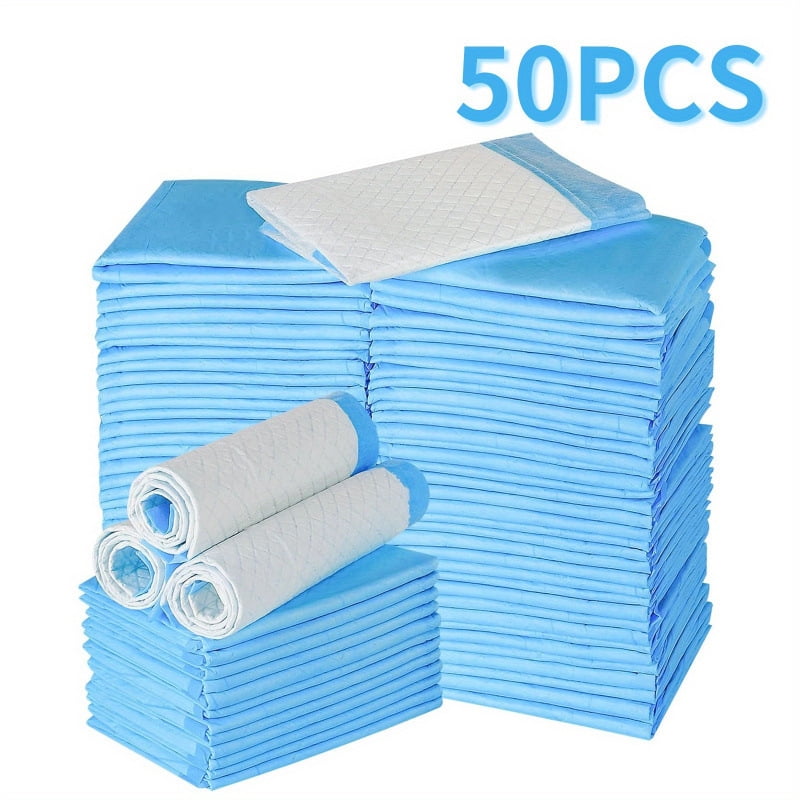 Dog and Puppy Potty Training Pee Pads, Large Disposable Absorbent Dog Pee Pads, Size 24 x 24 inch, Blue & White, 50 Count