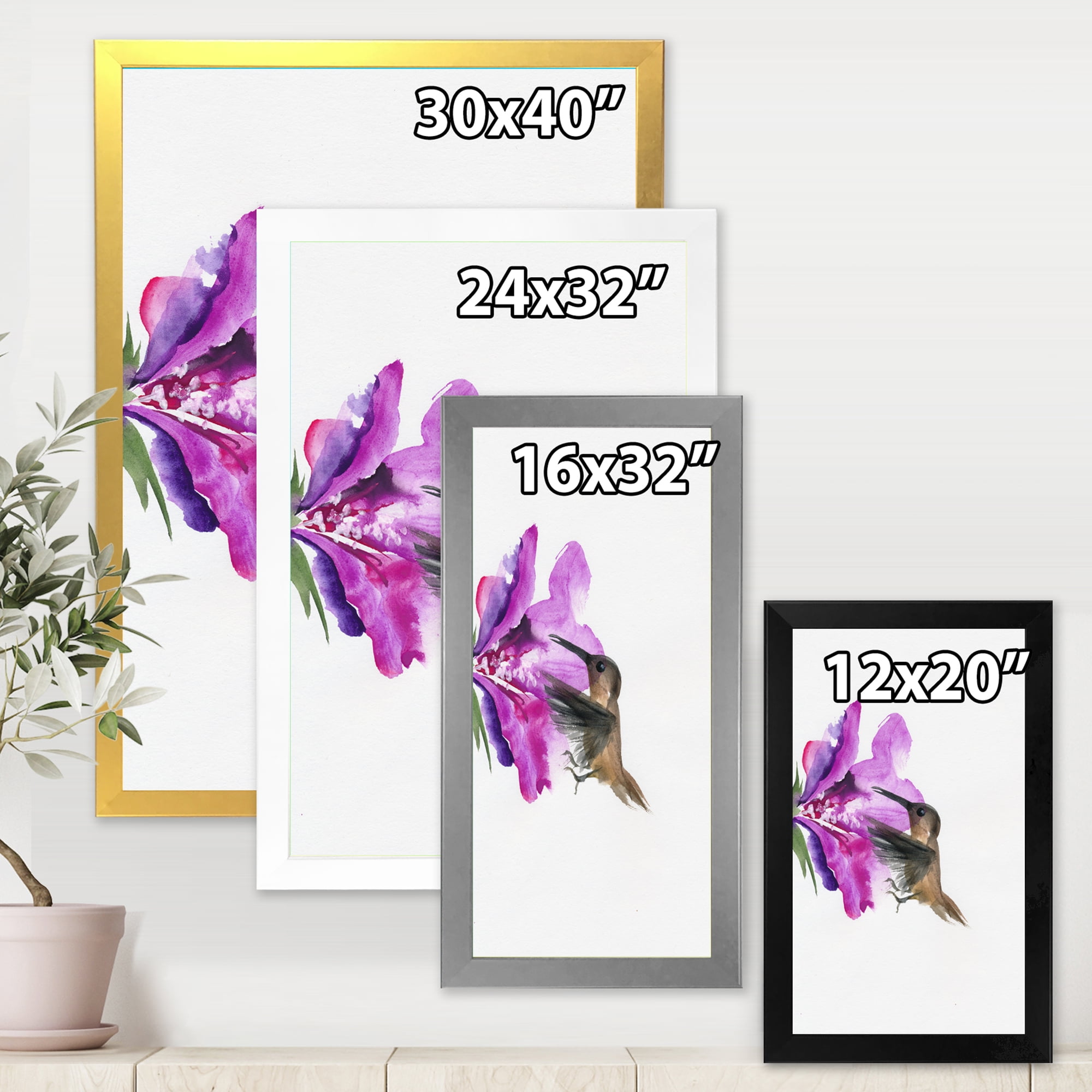 Designart 'Purple Fuchia VIntage Flower' Traditional Framed Art Print