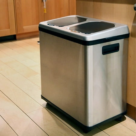 recycling bins bin kitchen trash recycle stainless steel compartment itouchless containers gal touchless trashcan garbage apartment cans walmart storage center