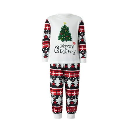 

Gureui Matching Christmas Family Pajamas Set Casual Long Sleeve Tops + Trousers / Romper / Pet Clothing Letter Tree Loose Xmas Holiday Sleepwear for for Adults/Children/Babies
