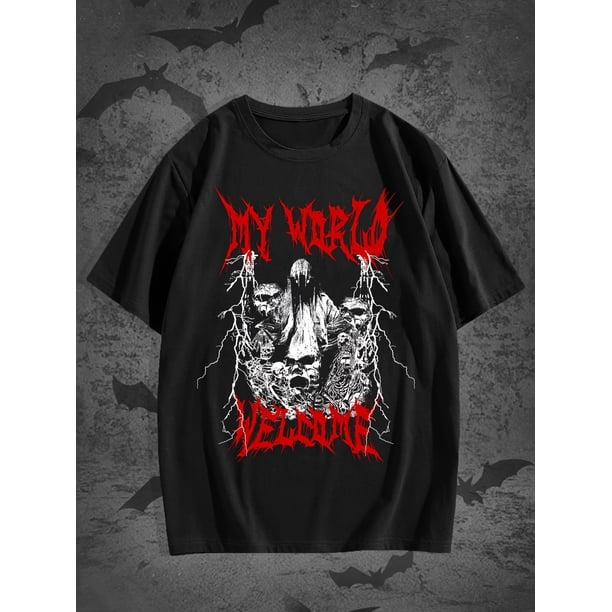 Camiseta transpirable y cómoda con estampado de calavera de rayo de MY WORLD para hombre, nueva camiseta informal de manga corta con cuello redondo para primavera, verano, vacaciones, ropa de regalo.